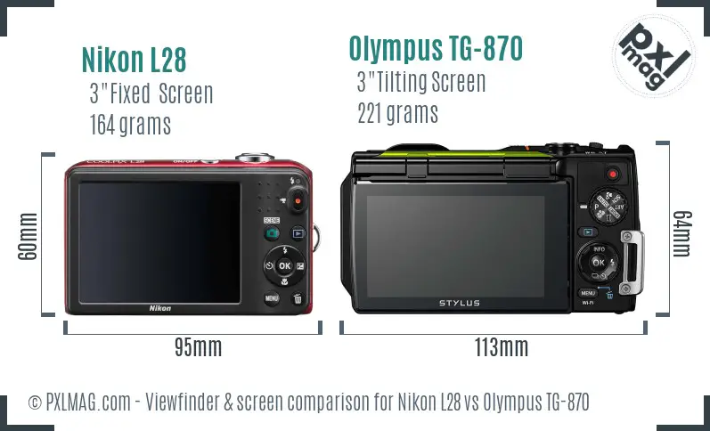 Nikon L28 vs Olympus TG-870 Screen and Viewfinder comparison