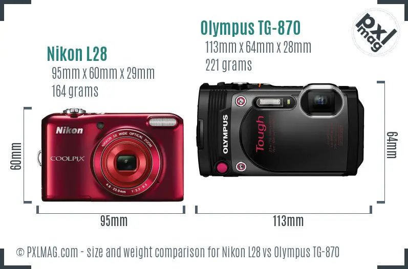 Nikon L28 vs Olympus TG-870 size comparison