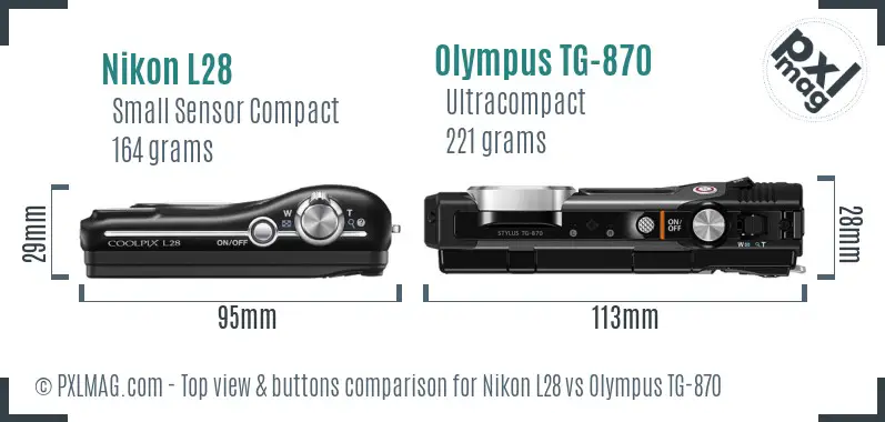 Nikon L28 vs Olympus TG-870 top view buttons comparison