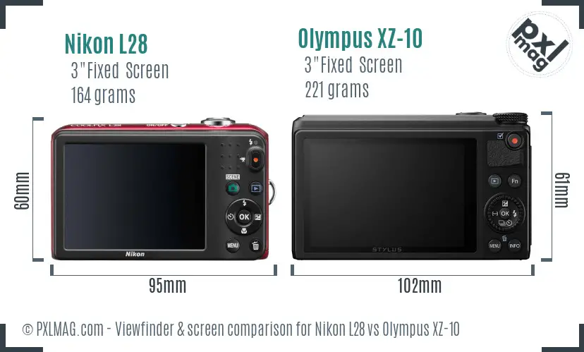 Nikon L28 vs Olympus XZ-10 Screen and Viewfinder comparison