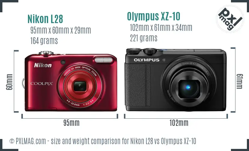 Nikon L28 vs Olympus XZ-10 size comparison