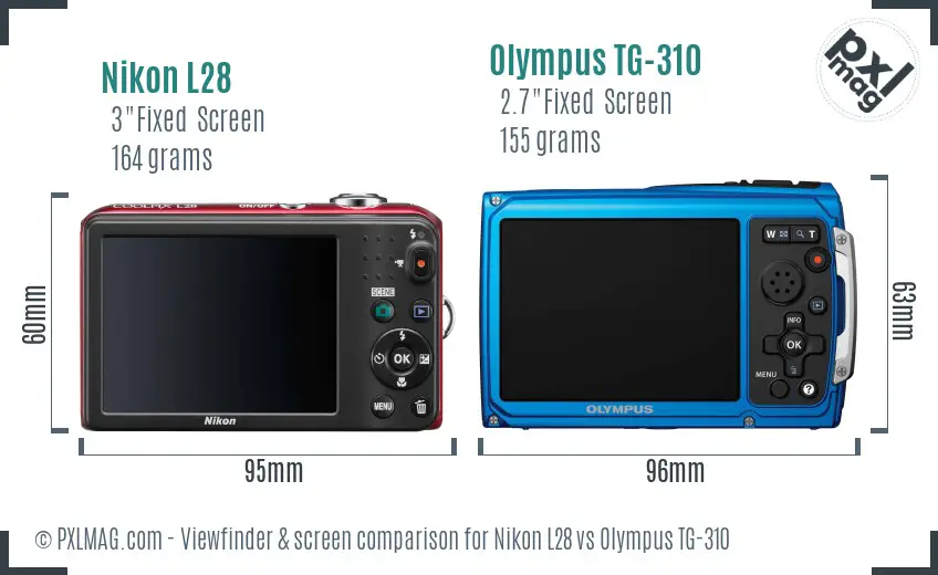 Nikon L28 vs Olympus TG-310 Screen and Viewfinder comparison