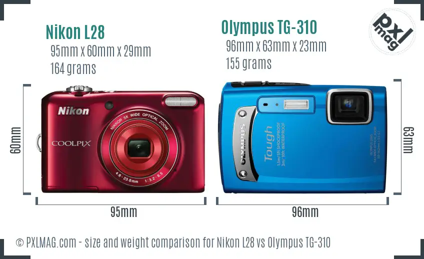 Nikon L28 vs Olympus TG-310 size comparison