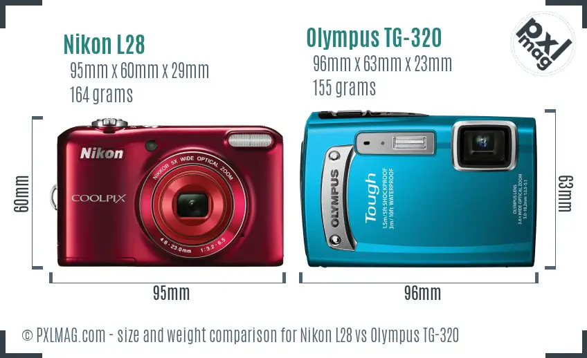Nikon L28 vs Olympus TG-320 size comparison Nikon L28 vs Olympus TG-320 size comparison