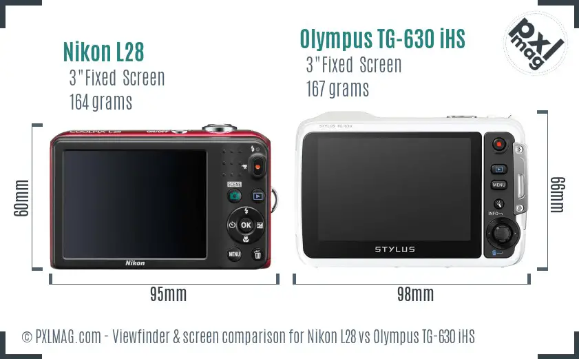 Nikon L28 vs Olympus TG-630 iHS Screen and Viewfinder comparison