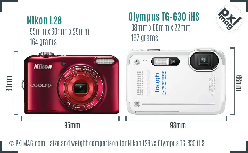 Nikon L28 vs Olympus TG-630 iHS size comparison