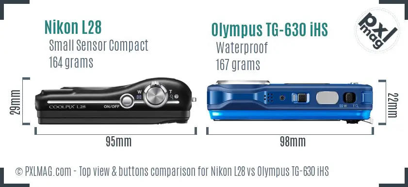 Nikon L28 vs Olympus TG-630 iHS top view buttons comparison