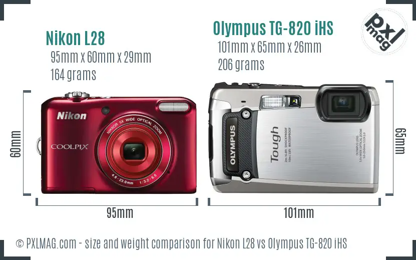 Nikon L28 vs Olympus TG-820 iHS size comparison Nikon L28 vs Olympus TG-820 iHS size comparison