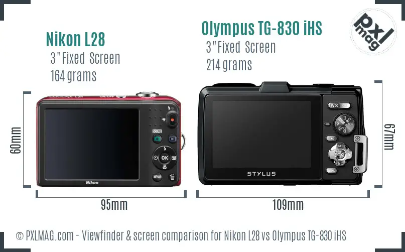 Nikon L28 vs Olympus TG-830 iHS Screen and Viewfinder comparison