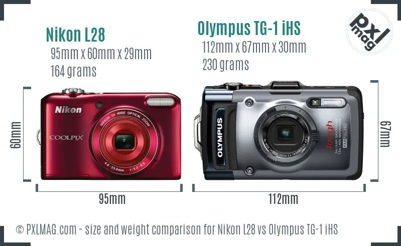 Nikon L28 vs Olympus TG-1 iHS size comparison
