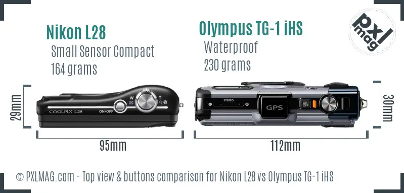 Nikon L28 vs Olympus TG-1 iHS top view buttons comparison