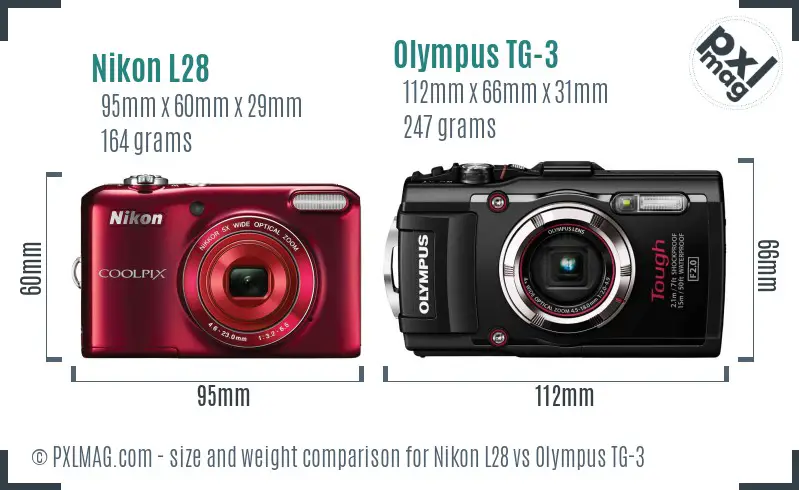 Nikon L28 vs Olympus TG-3 size comparison Nikon L28 vs Olympus TG-3 size comparison