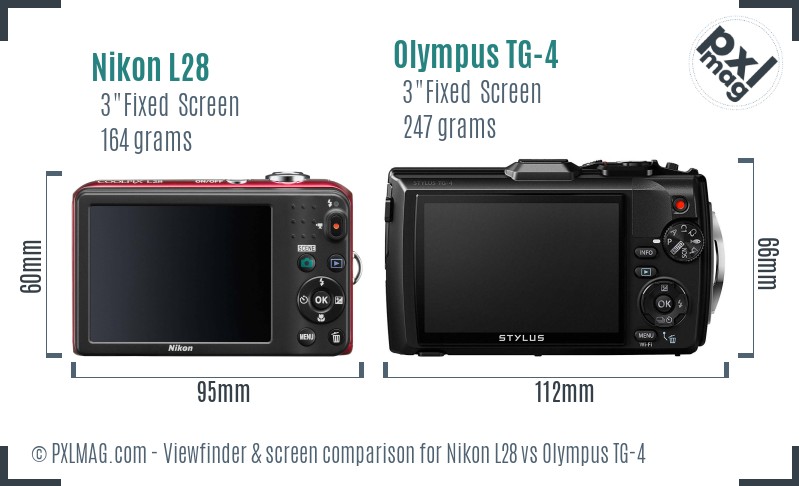 Nikon L28 vs Olympus TG-4 Screen and Viewfinder comparison