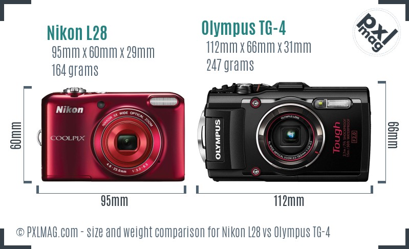 Nikon L28 vs Olympus TG-4 size comparison Nikon L28 vs Olympus TG-4 size comparison