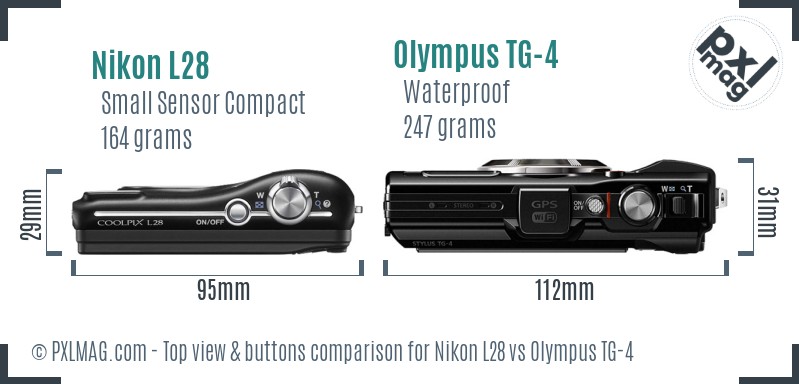 Nikon L28 vs Olympus TG-4 top view buttons comparison
