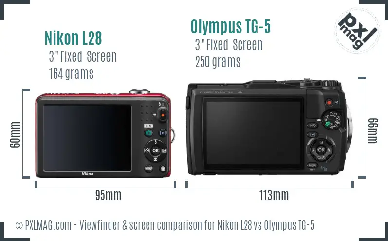 Nikon L28 vs Olympus TG-5 Screen and Viewfinder comparison