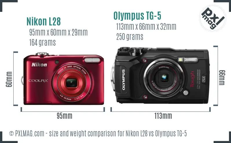 Nikon L28 vs Olympus TG-5 size comparison