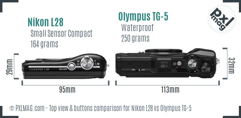 Nikon L28 vs Olympus TG-5 top view buttons comparison