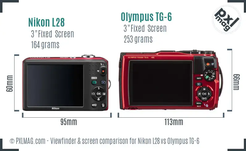 Nikon L28 vs Olympus TG-6 Screen and Viewfinder comparison