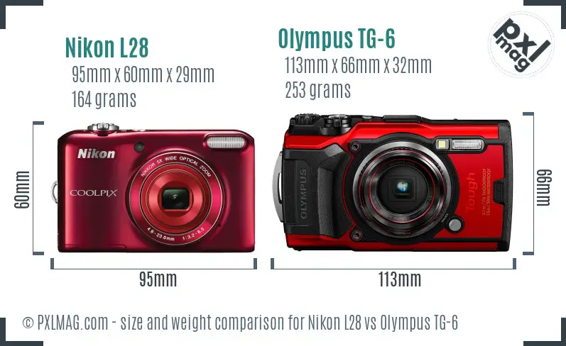 Nikon L28 vs Olympus TG-6 size comparison