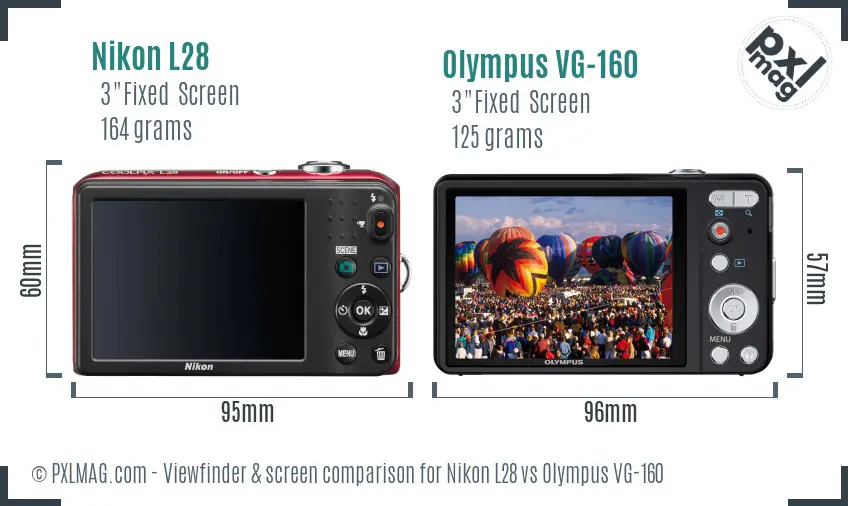 Nikon L28 vs Olympus VG-160 Screen and Viewfinder comparison