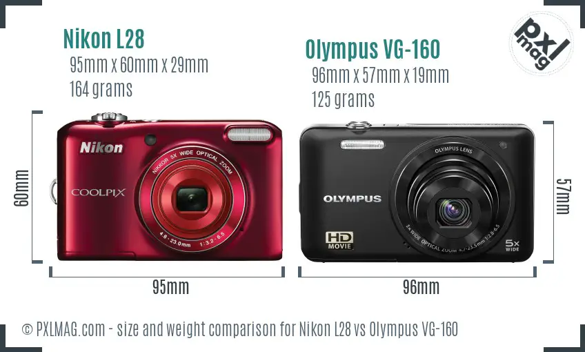 Nikon L28 vs Olympus VG-160 size comparison
