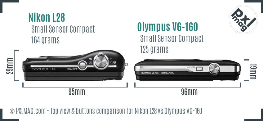 Nikon L28 vs Olympus VG-160 top view buttons comparison