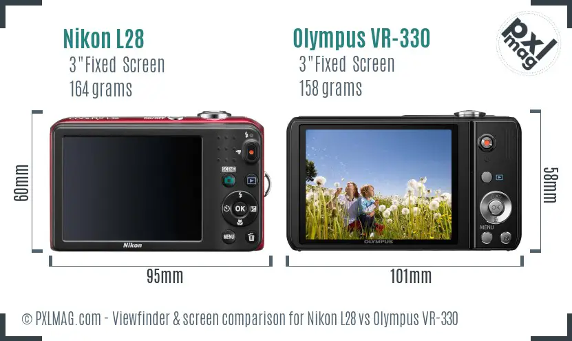 Nikon L28 vs Olympus VR-330 Screen and Viewfinder comparison