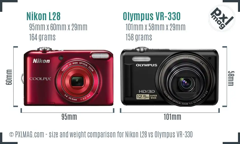 Nikon L28 vs Olympus VR-330 size comparison