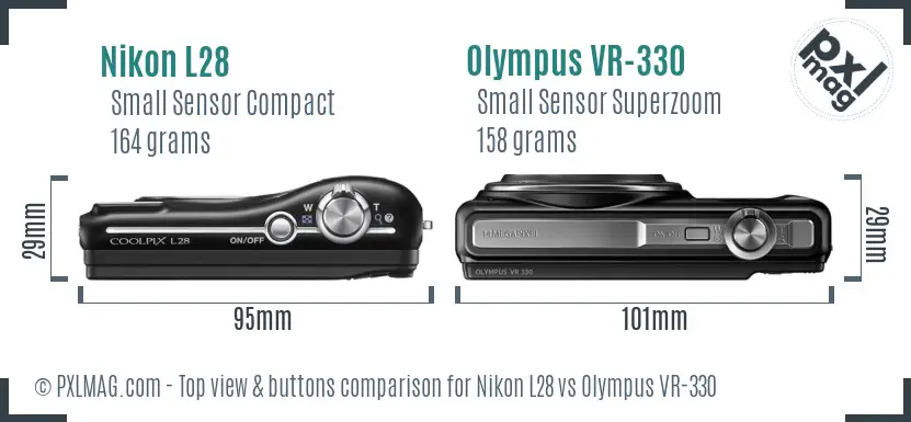 Nikon L28 vs Olympus VR-330 top view buttons comparison
