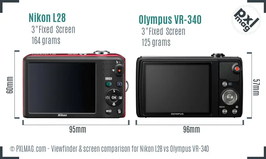 Nikon L28 vs Olympus VR-340 Screen and Viewfinder comparison