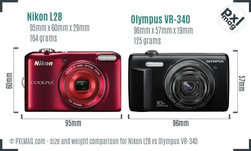 Nikon L28 vs Olympus VR-340 size comparison