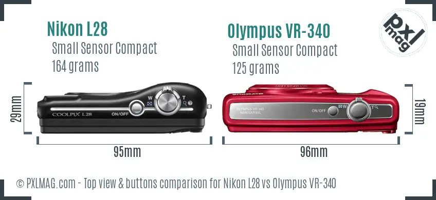 Nikon L28 vs Olympus VR-340 top view buttons comparison