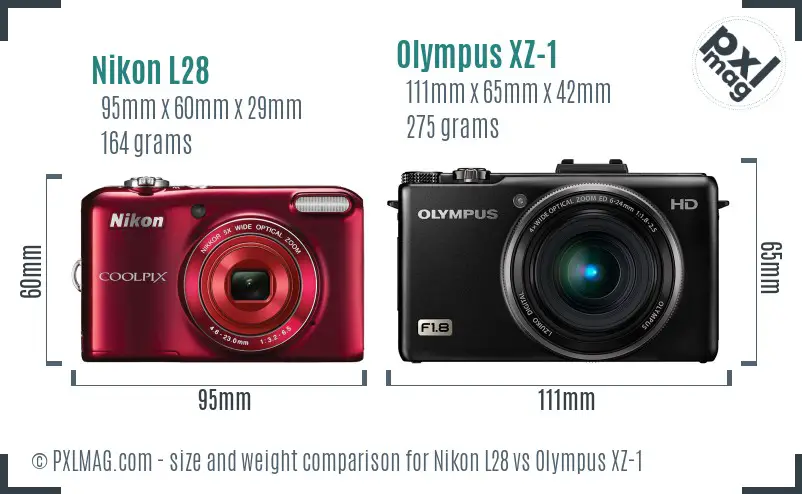 Nikon L28 vs Olympus XZ-1 size comparison