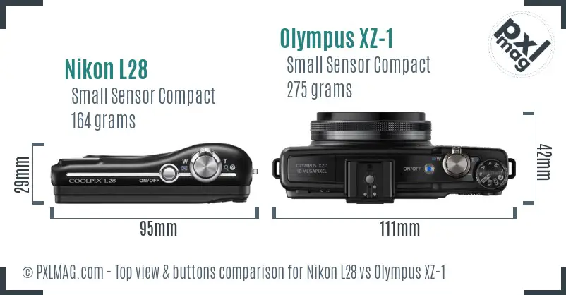 Nikon L28 vs Olympus XZ-1 top view buttons comparison