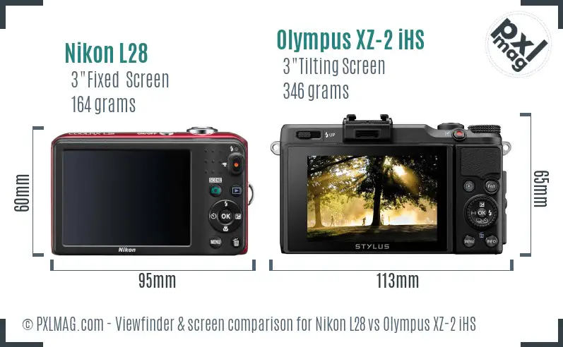 Nikon L28 vs Olympus XZ-2 iHS Screen and Viewfinder comparison