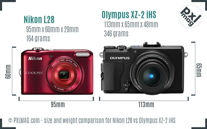 Nikon L28 vs Olympus XZ-2 iHS size comparison