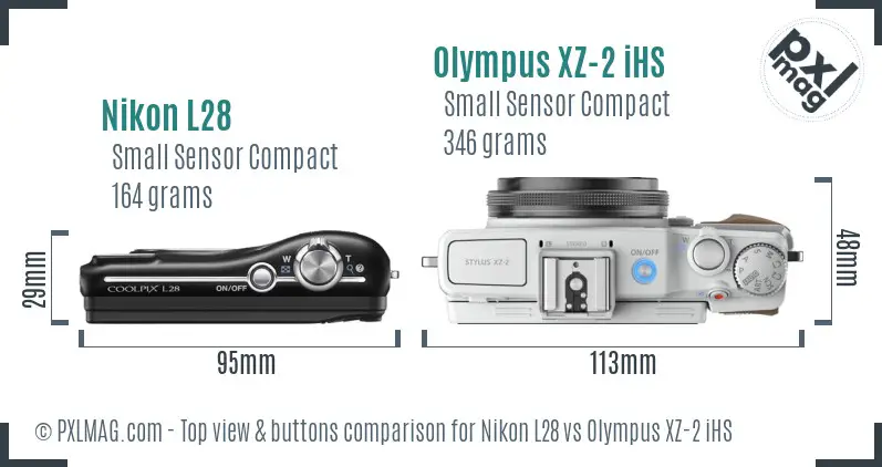 Nikon L28 vs Olympus XZ-2 iHS top view buttons comparison