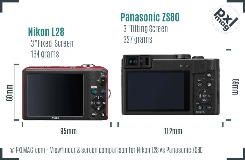 Nikon L28 vs Panasonic ZS80 Screen and Viewfinder comparison