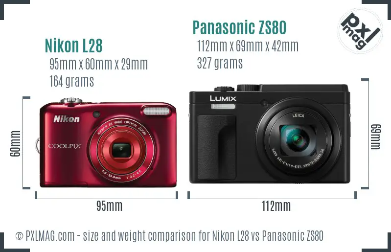 Nikon L28 vs Panasonic ZS80 size comparison