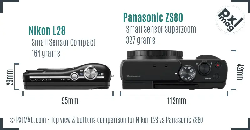 Nikon L28 vs Panasonic ZS80 top view buttons comparison