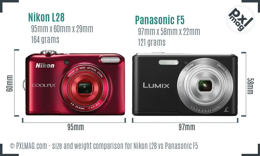 Nikon L28 vs Panasonic F5 size comparison