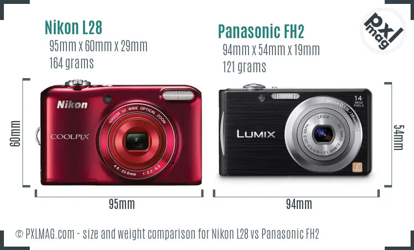Nikon L28 vs Panasonic FH2 size comparison