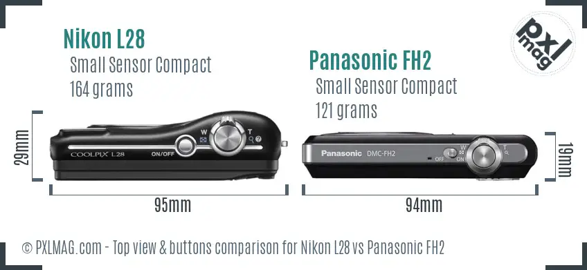Nikon L28 vs Panasonic FH2 top view buttons comparison