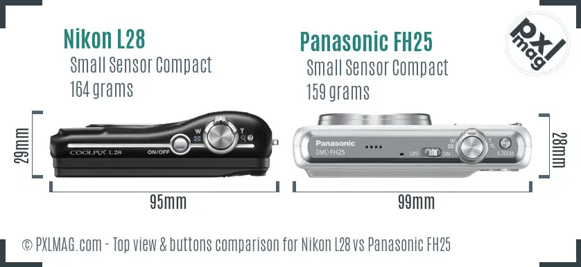 Nikon L28 vs Panasonic FH25 top view buttons comparison
