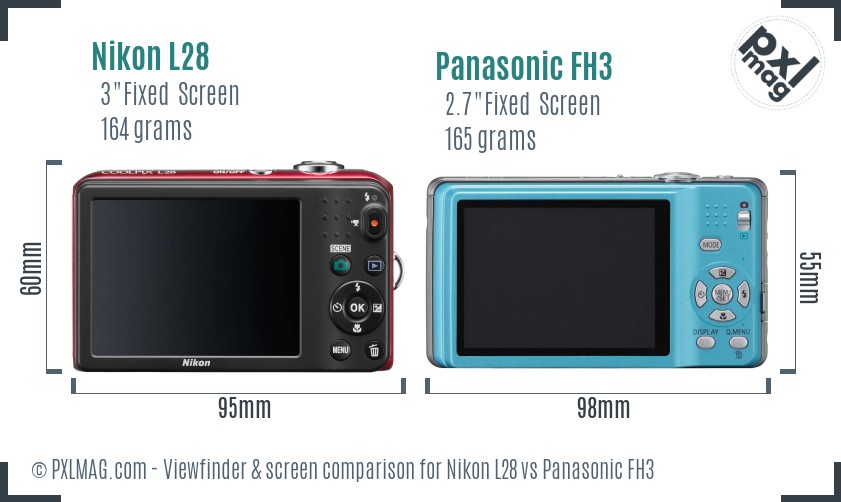 Nikon L28 vs Panasonic FH3 Screen and Viewfinder comparison