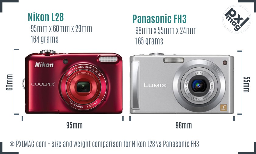 Nikon L28 vs Panasonic FH3 size comparison
