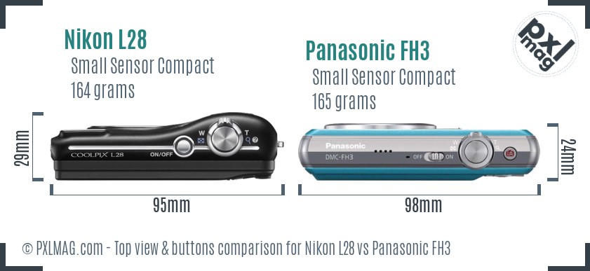 Nikon L28 vs Panasonic FH3 top view buttons comparison