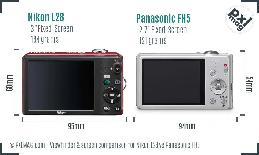 Nikon L28 vs Panasonic FH5 Screen and Viewfinder comparison