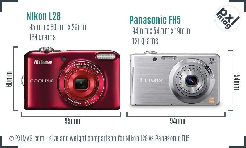Nikon L28 vs Panasonic FH5 size comparison